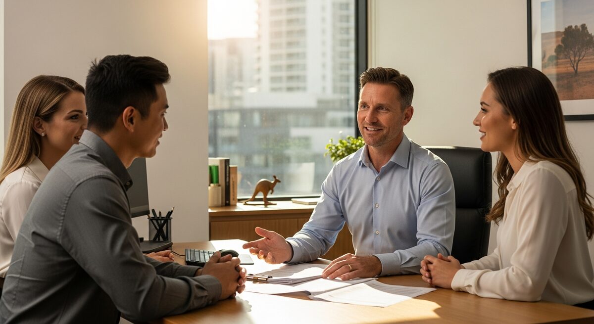 Mortgage broker consultation with clients