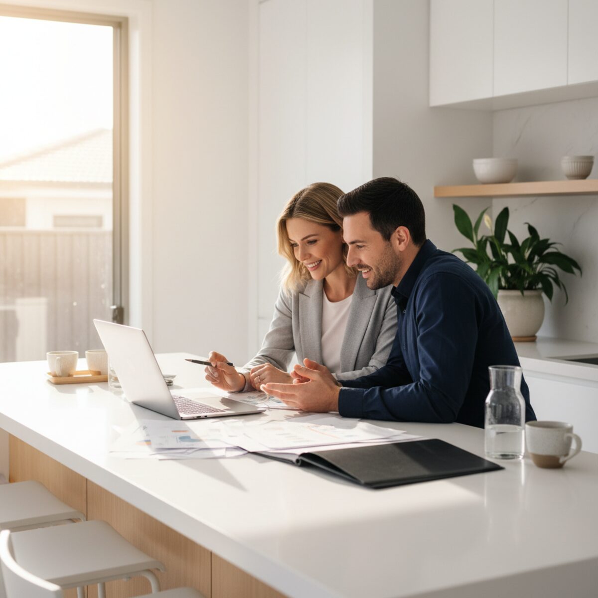 Couple planning their investment property loan structure with Finance Hub broker