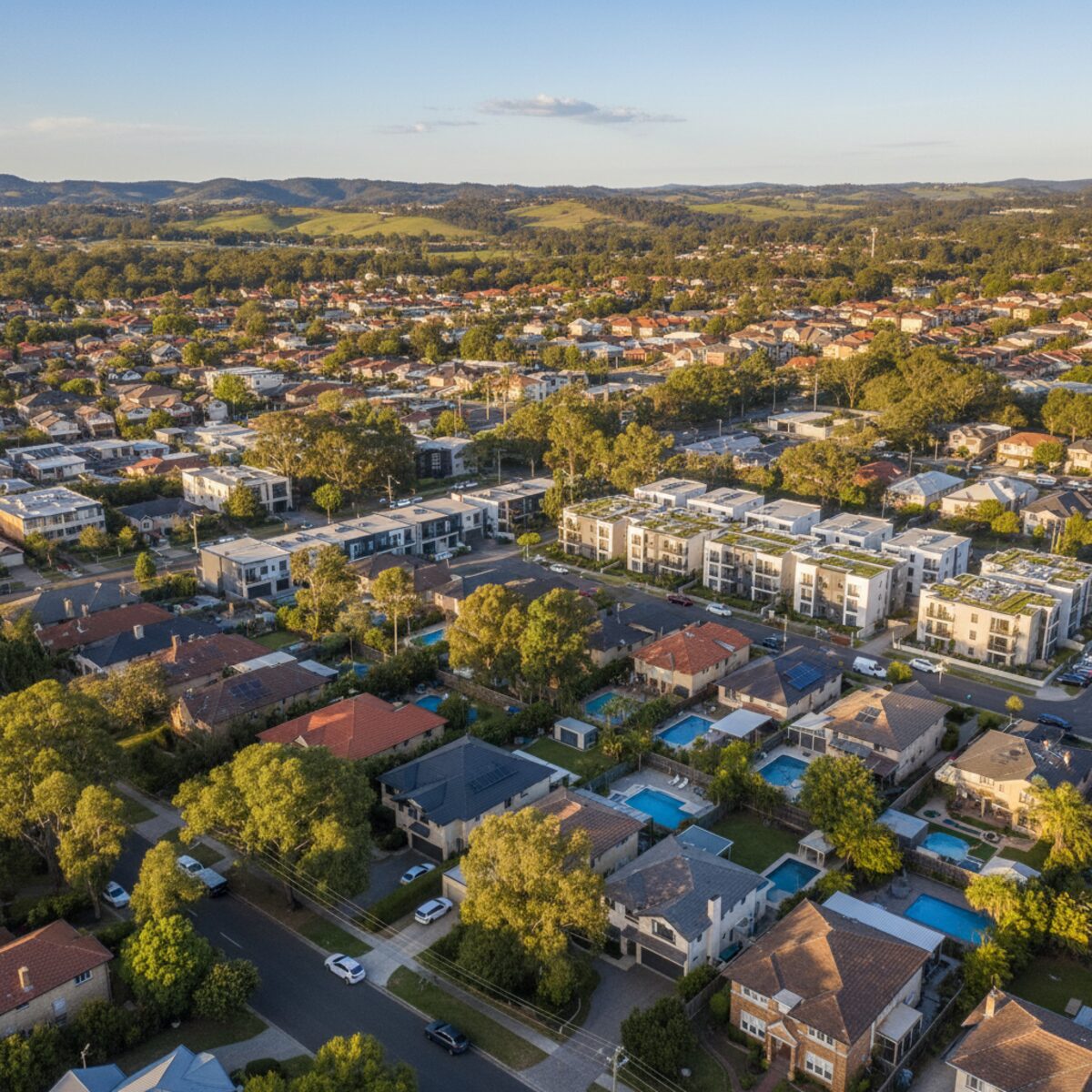 Aerial view of Australian investment property portfolio showing diverse residential properties