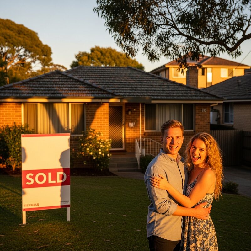 Happy couple dreaming of their new home in Sydney
