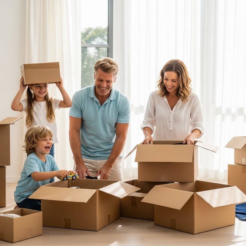 Happy Australian family in their new home