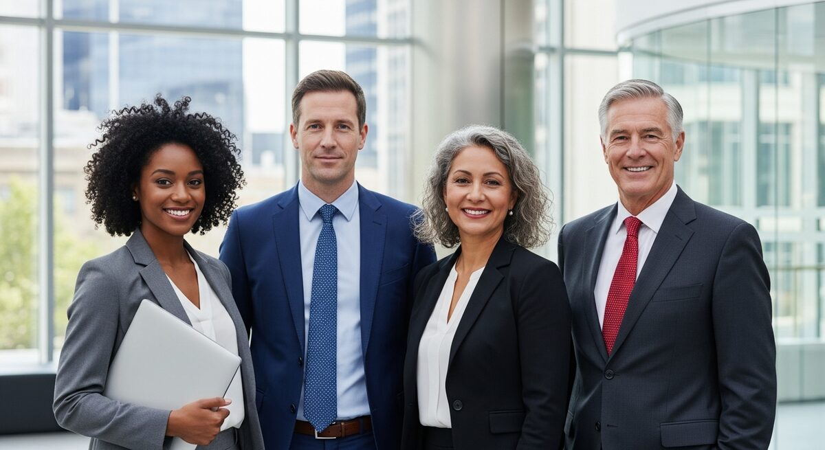 Diverse group of qualified professionals — accountants, lawyers, bankers, and executives