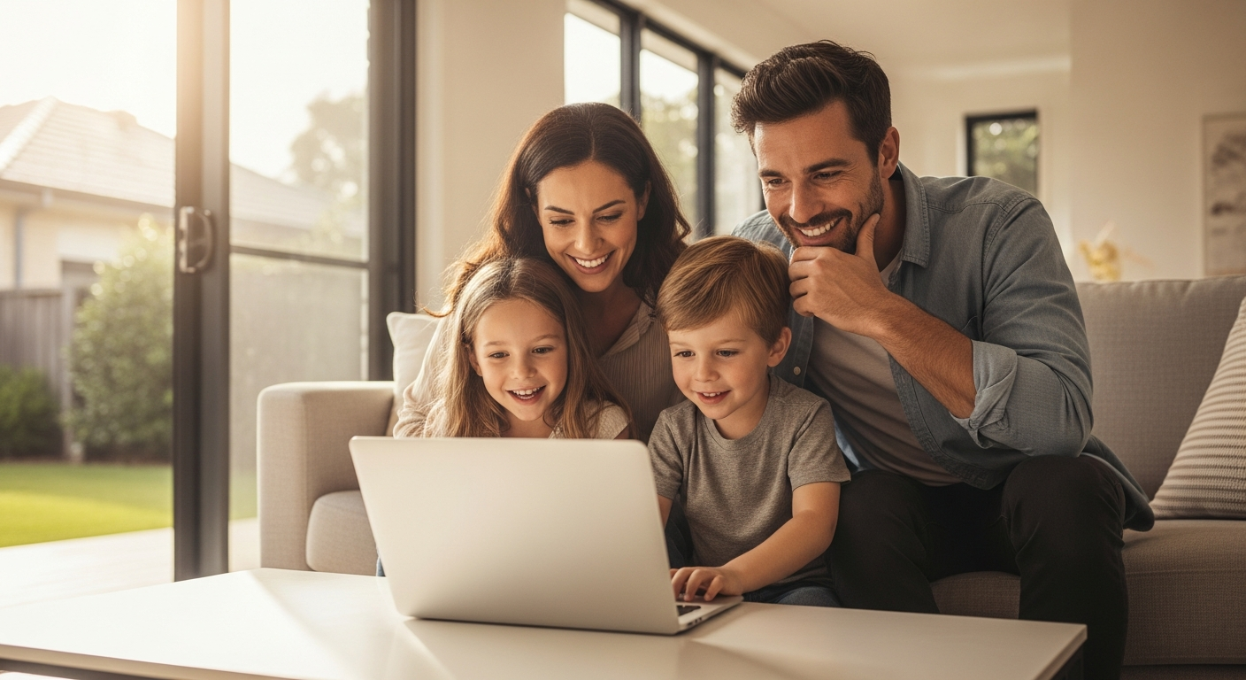 Happy family discovering savings