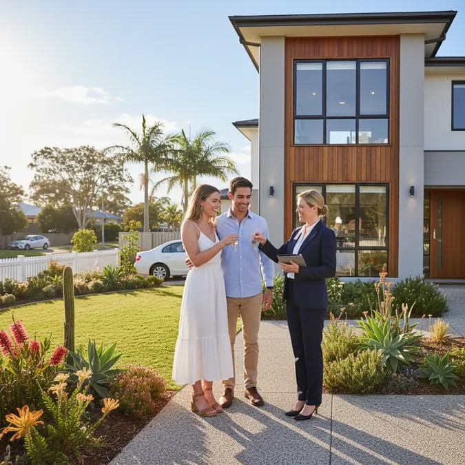 Vietnamese family receiving keys to their new home in Sydney