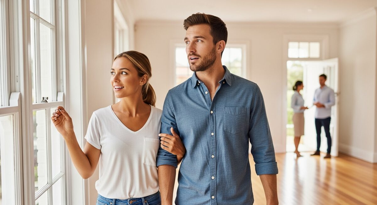 Young couple inspecting their first home