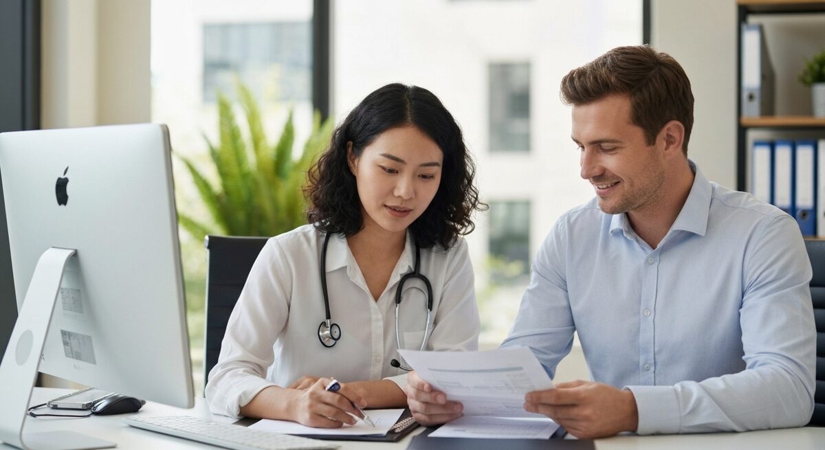 Mortgage broker reviewing professional home loan options on laptop