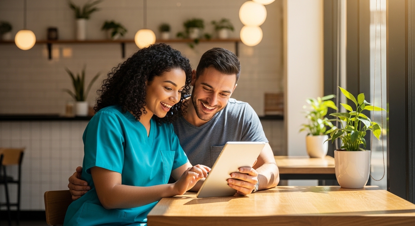 Nurse couple planning their property purchase