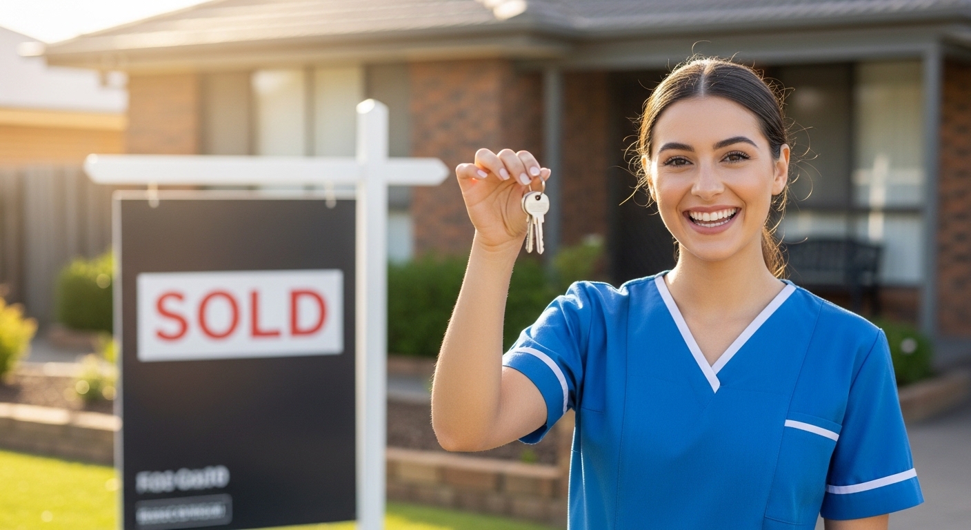 Happy nurse holding keys to their new home