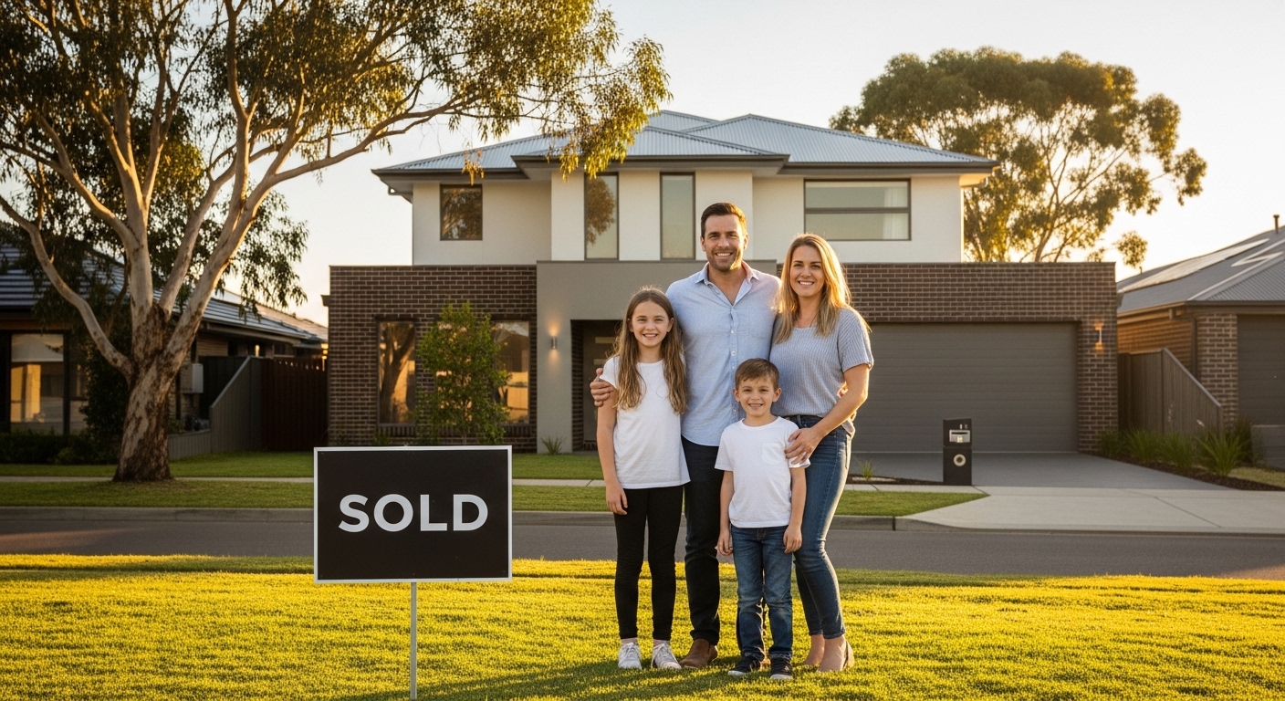 Happy family upgrading to their dream home